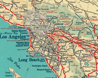 Vintage California Road Map | Antique Highways, Railroads & Urban