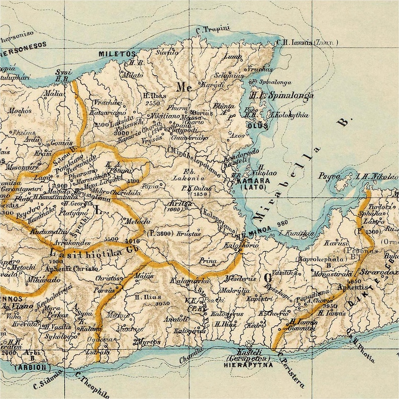 Crete Map | Antique Map Restored | Historical Topographic Chart | Fine ...