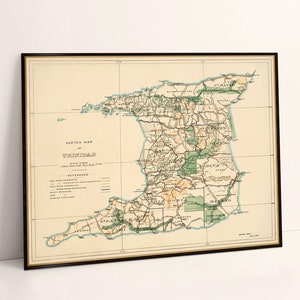 Ancienne carte de Trinidad - Impression de carte historique sur du papier couché fin ou sur une toile