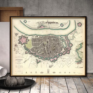 Carte d'Anvers - Ancienne carte d'Anvers - impression d'archives de carte vintage