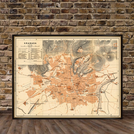 Map of Granada - Old city map print - Granada map giclee fine print