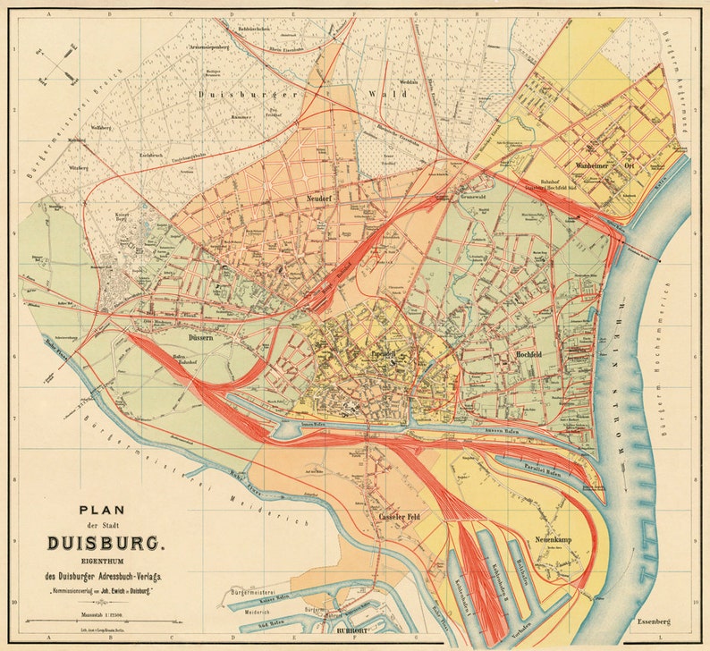Duisburg map Map of Duisburg fine reproduction Alte Karte | Etsy