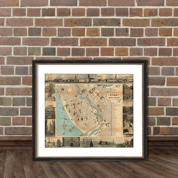 Riga map  - Vintage map of Riga fine archival print on paper or canvas