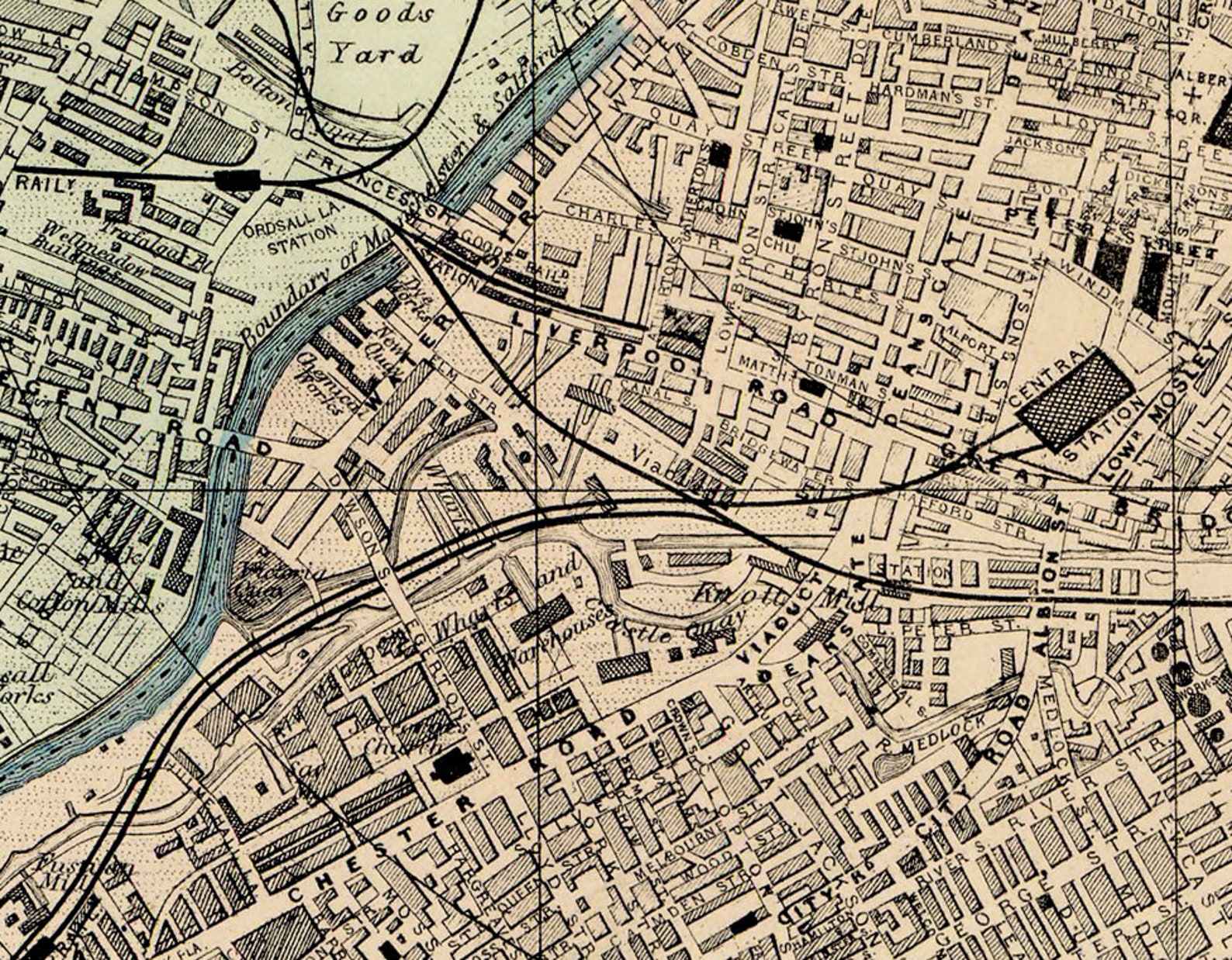 Vintage Map of Manchester UK Old Map Old City Plan Etsy