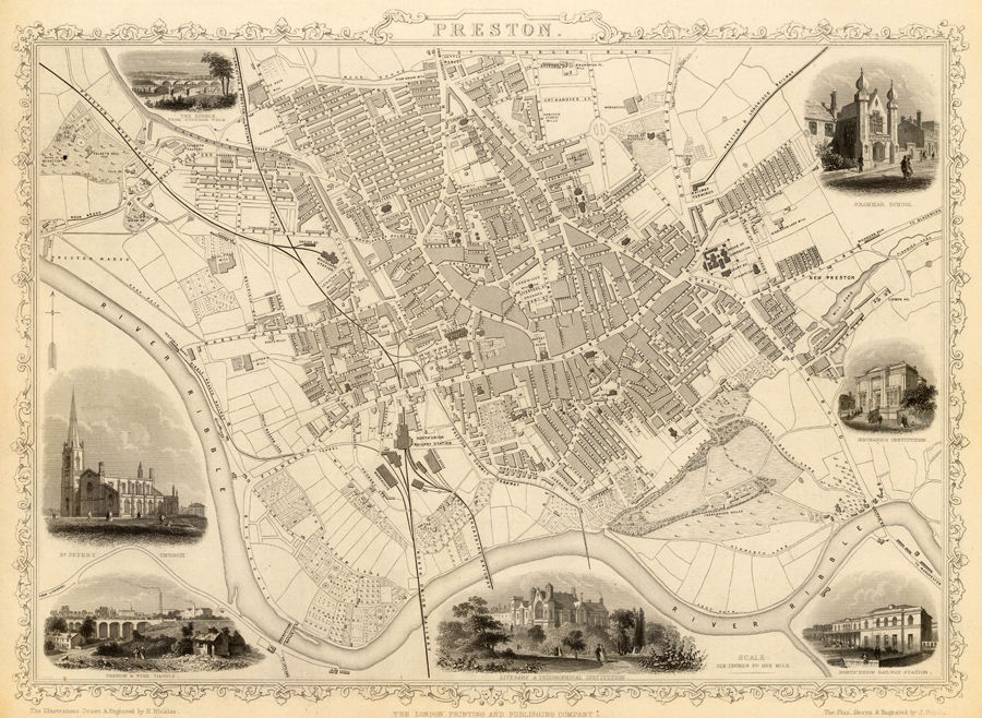 Old map of Preston Historical Preston map, poster map print on paper