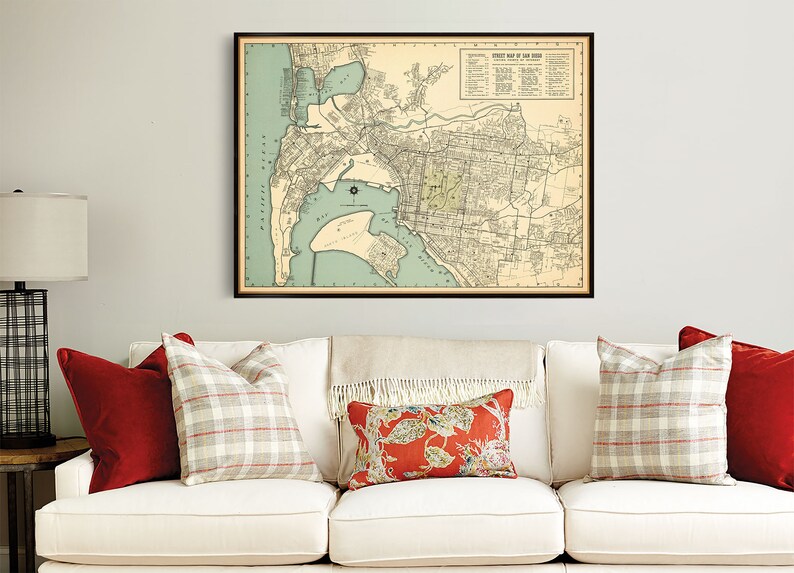 Vintage map of San Diego, restored map, old city plan art print, decorative old map of San Diego image 4