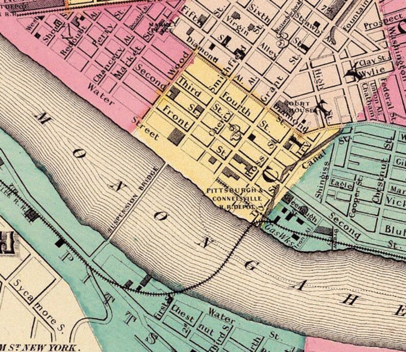 Map of Pittsburgh Old Map Fine Print Old Map Restored Etsy