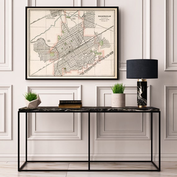 Map of Birmingham (Alabama) - Old map fine reproduction, available on canvas or paper