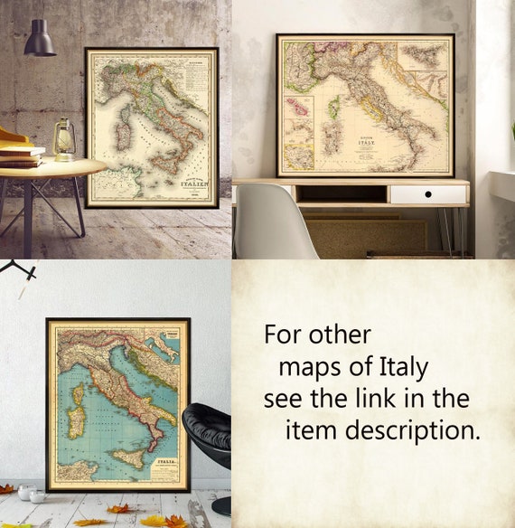 イタリアの古地図、細かい活字、復元された歴史地図、イタリアの美術