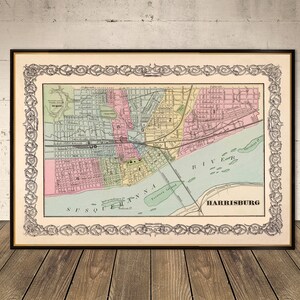 Harrisburg-kaart - antieke stadskaart van Harrisburg (Pennsylvania) - 14 x 20&quot;