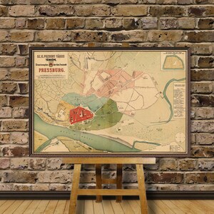 Ancienne carte de Bratislava - Carte historique de Presbourg - Impression d'archives