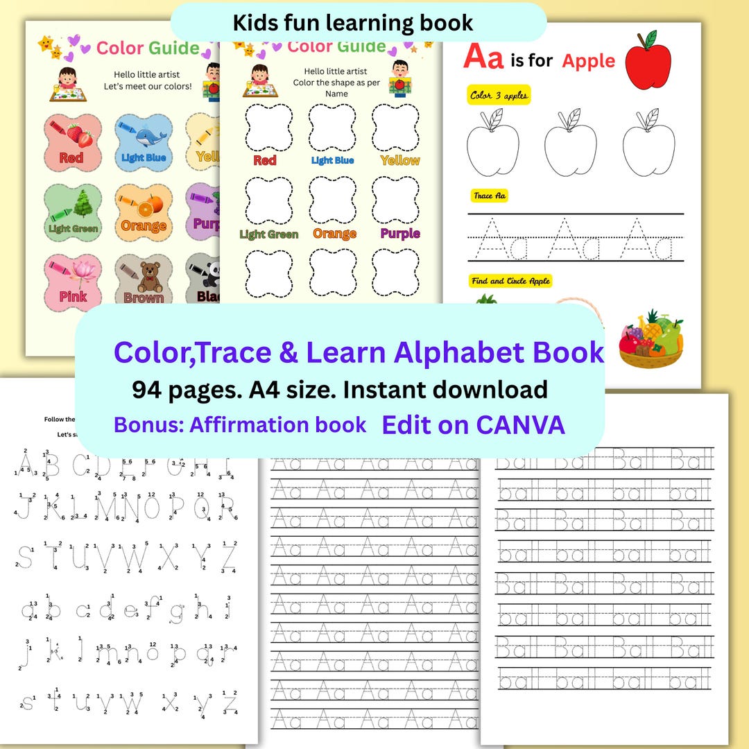 Edit Abc Kids ABC Tracing Workbook – Color & Learn Alphabet (edit on Canva) - Etsy