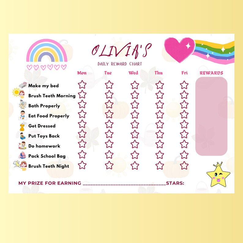Kids Editable Daily Reward Chore Chart | Canva Edit | Discipline Chart ...
