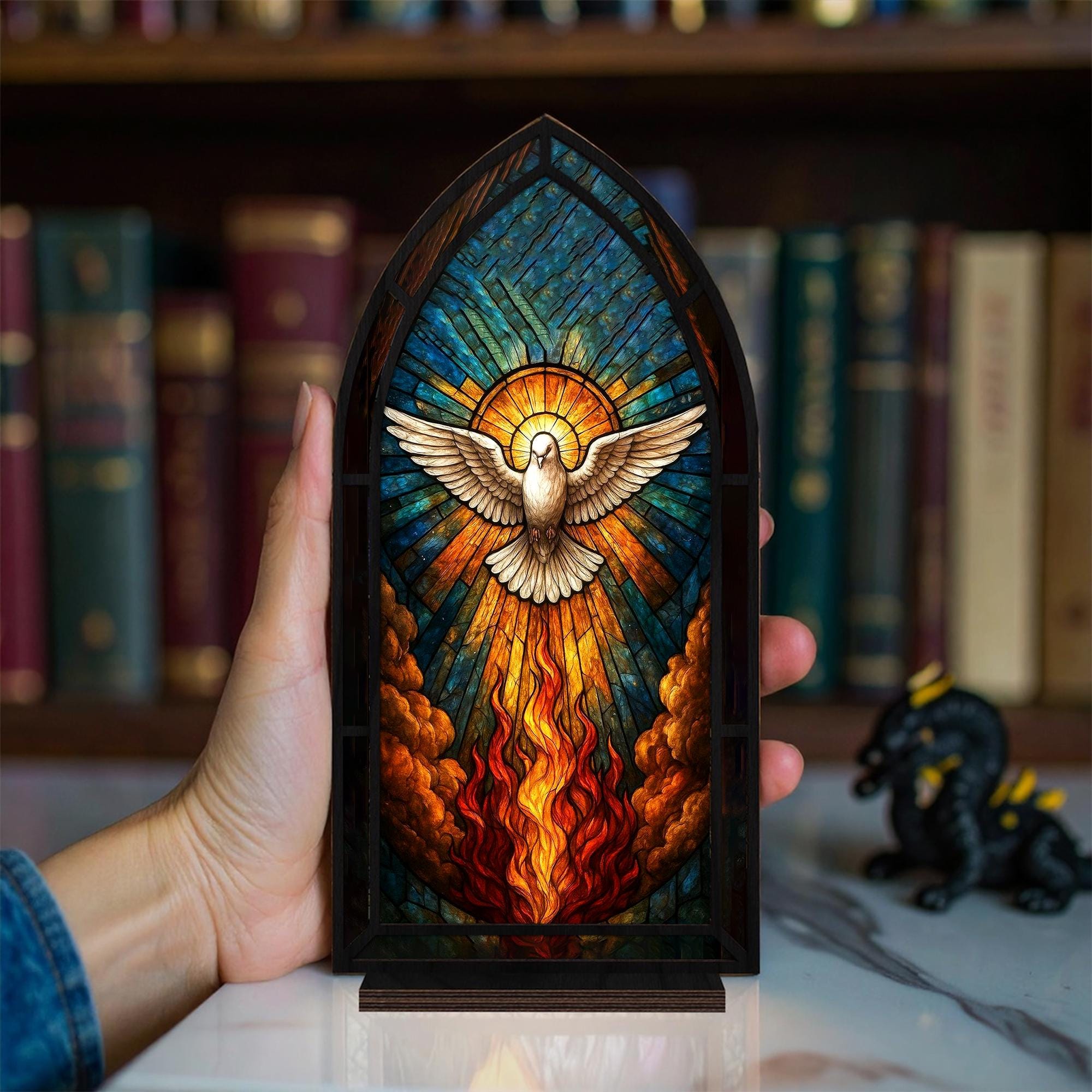 Holy Spirit Dove Book Nook, Faux Stained Glass, Religious Bookshelf ...