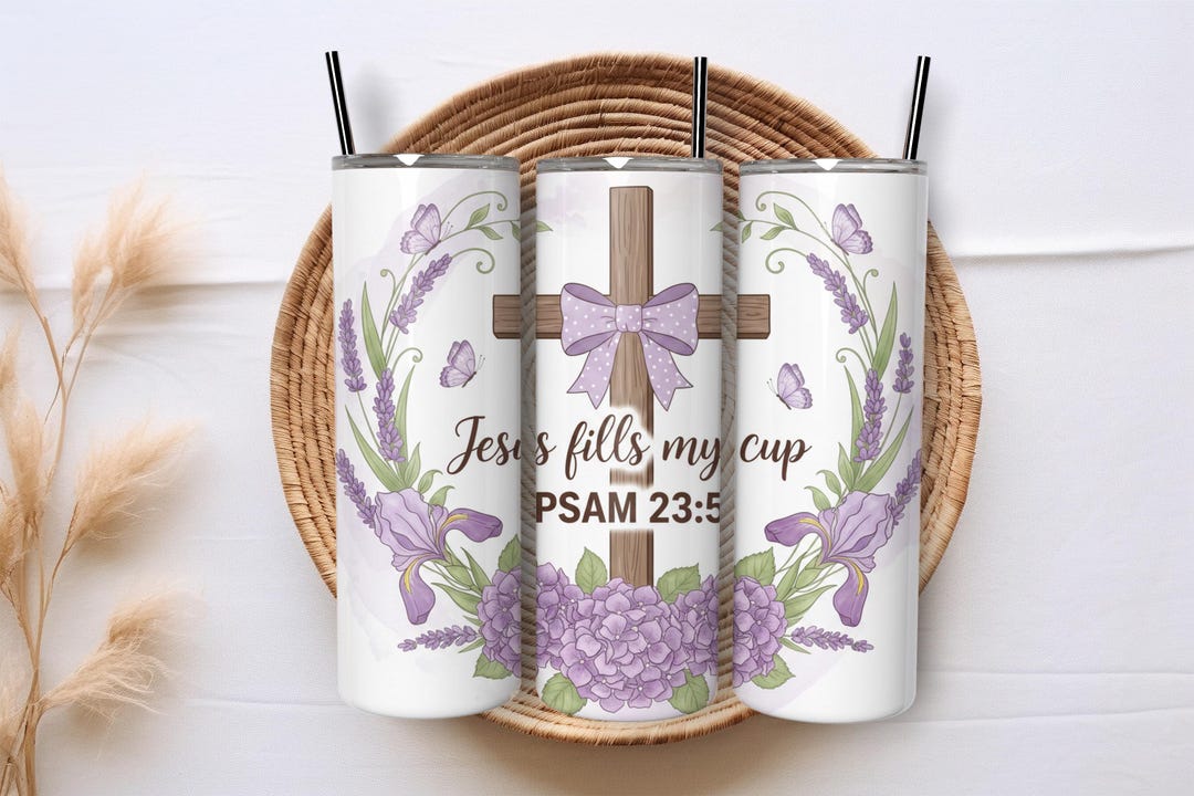 Floral Cross Christian Religious Jesus Fills My Cup 20oz Skinny Tumbler ...