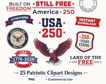Águila patriota del 250.º aniversario de Estados Unidos (1776-2026), emblema del 250.º aniversario de Estados Unidos, clipart del 4 de julio, camiseta PNG, diseño digital de sublimación de Freedom USA