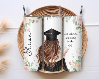 Graduation Personalized Girl Graduation Floral Class of 2026 20oz Skinny Tumbler Wrap Sublimation PNG Design Digital Download