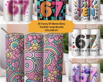 6 7 Six Seven Retro Leopard Print Meme 20oz Skinny Tumble 30 PNG Design Bundle Trendy Sublimation Wrap Digital File Only