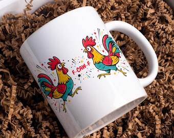 F-CAW-F Funny Chicken  Sarcastic Screaming Rooster 15 & 11 oz Mug Wrap Sublimation Design Digital Download