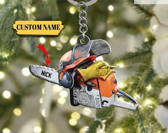Personalized Chainsaw Keychain, Custom Logger Name Gift, Arborist Woodworker Keyring, Lumberjack Tree Surgeon Tool Charm