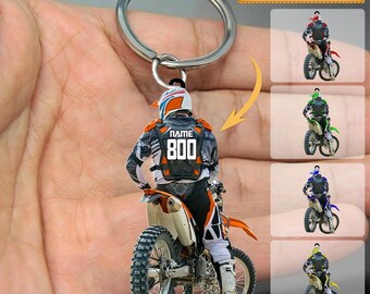 Personalized Motocross Racer Acrylic Keychain, Custom Dirt Bike Gift