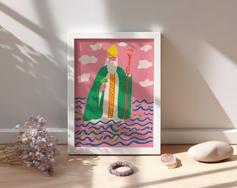 Saint Patrick Art Print: Folk Art Catholic