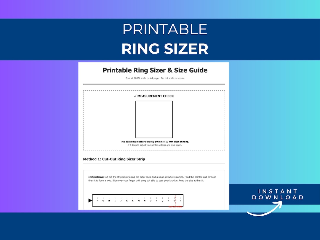Printable Ring Sizer Guide | A4 Ring Measurement Tool | US UK ...