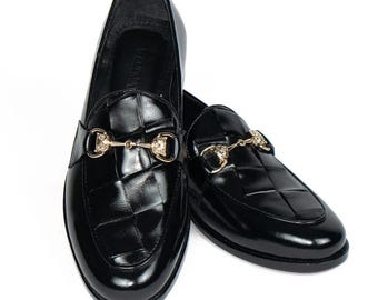 Handmade Men Black Leather Horsebit Loafers – Luxury Slip On Shoes