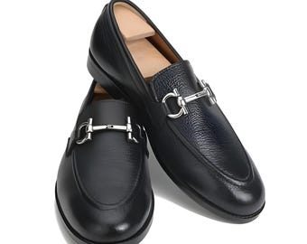 Handmade Black Leather Horsebit Loafers: Men’s Luxury Dress Shoes