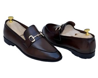 Handmade Dark Brown Leather Horsebit Loafers: Men’s Luxury Dress Shoes