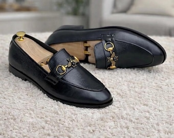 Handmade Black Leather Horsebit Loafers: Men’s Luxury Dress Shoes