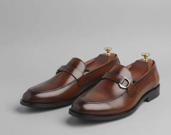 Handmade Brown Leather Monk Strap Loafers – Men’s Bespoke Dress Shoes