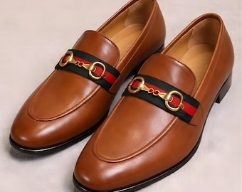 Handmade Men’s Brown Leather Horsebit Loafers – Luxury Italian Style Dress Shoes, Classic Formal Slip-On
