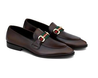 Men’s Brown Leather Horsebit Loafers – Luxury Slip On Dress Shoes