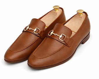 Handmade Brown Leather Loafers for Men Formal Slip-On Leather Moccasins