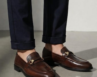 Handmade Brown Horsebit Loafers | Men's Classic Leather Slip-On Dress Shoes