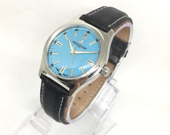Jaeger LeCoultre Club vintage: esfera Tiffany, correa negra, cuerda manual, fabricado en Suiza, reloj de pulsera