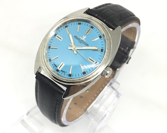 Jaeger LeCoultre Club vintage de los años 70: esfera Tiffany, correa de cuero negro, cuerda manual, reloj de pulsera