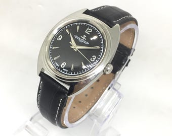 Jaeger LeCoultre Club vintage de los años 70: esfera negra, correa de cuero negra, cuerda manual, reloj de pulsera