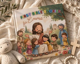 Personalisiertes erstes Bibelgeschichtenbuch mit Namen für Kinder, christliches Tauf-Erinnerungsstück