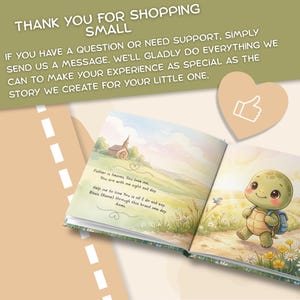 May include: An open children's book featuring a watercolor illustration of a small turtle walking on a path near a church. The text reads: Father in heaven, You love me, You are with me night and day. Help me to love You in all I do and say. Bless (Name) through this brand new day. Amen.