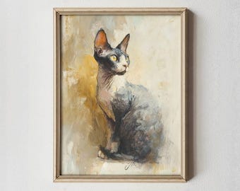 Ölgemälde einer Devon Rex Katze – Digitaler Kunstdruck zum Herunterladen – Erinnerungsgeschenk für Katzenliebhaber, ideal für die Tierarztpraxis – Druckbares Katzenporträt – Sofortbild