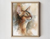 Abyssinian Cat Portrait Print, Watercolor Cat Wall Decor, Printable Pet Art, Unique Cat Lover Gift, Neutral Home Art
