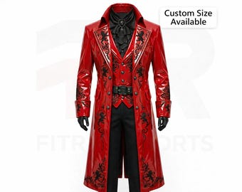Men’s PVC Jacket Black Embroidery Streetwear Coat Modern Fashion Outerwear