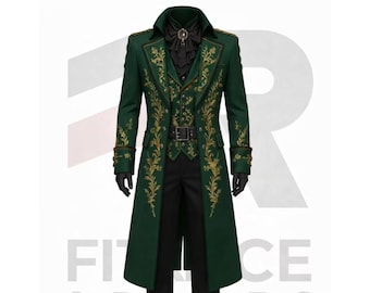 Emerald Green Victorian Tailcoat: Steampunk Gothic Embroidered Long Coat