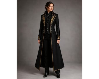 Victorian Gothic Tailcoat | Gold Embroidered Steampunk Military Jacket Dark Academia Outfit