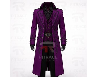 Men's Purple Cotton Embroidered Victorian Tailcoat – Steampunk Prince Coat
