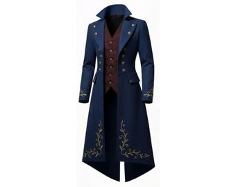 Men’s Navy Victorian Steampunk Tailcoat Gothic Military Coat Renaissance Cosplay Wedding Costume