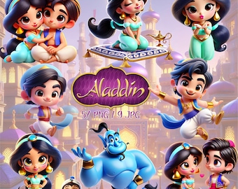 Aladdin and Jasmine PNG Clipart - Aladdin and Princess Jasmine PNG - Art for Printing and Sublimation - Art for Crafts - Digital Download