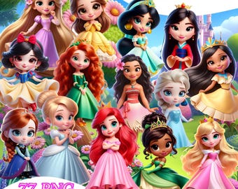 Pacote de PNGs 3D Princesas da Disney, Clipart de Princesas Chibi Fofas, Ariel, Bela e Rapunzel para Sublimação, Arte  Festa de Aniversário